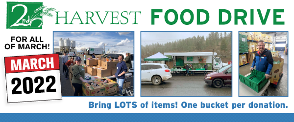 March 2022 Food Drive headline with images of 2nd Harvest volunteers